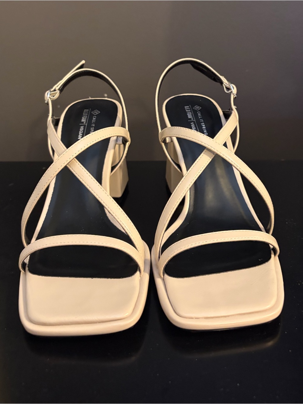 Call it Spring Tan Strappy Square-Toe Block Heel Sandals
